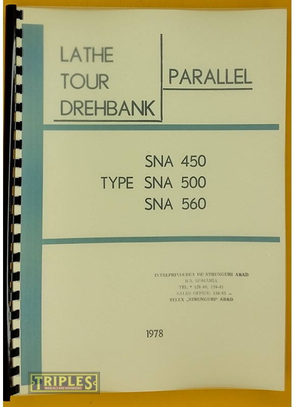 Arad. SNA 450, SNA 500, SNA 560, Lathe Technical Manual. Arad. SNA 450, SNA 500, SNA 560, Lathe Technical Manual.