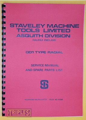 Asquith-Staveley OD1 Type Radial Drill. Service Manual and Spare Parts List.