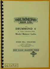Drummond 4" A Type Cylindrical Bed Model Makers Lathe Manual.