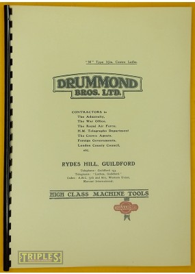 Drummond M Type 3½" Centre Lathe. Operating Instructions.