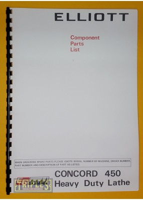 Elliot Concord 450 Lathe Component Parts List.