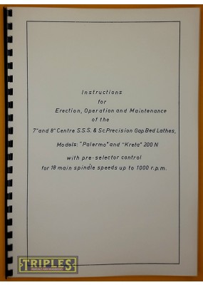 Eriksen Palermo and Kreta 200N Lathe. Instructions for Erection, Operation and Maintenance.