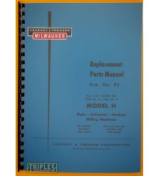Kearney and Trecker-Milwaukee Model H, Nos. 2 and 3 Model KM, 7½ HP and No. 4, 10HP Milling Machines. Replacement Parts Manual.