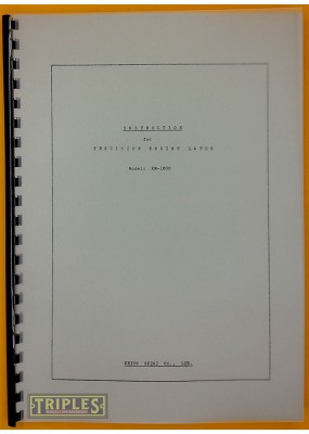 Keiyo Seiki KM-1800 Precision Engine Lathe. Instructions and Parts List.