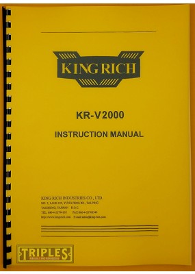 King Rich KR-V2000 Milling Machine Instruction Manual.