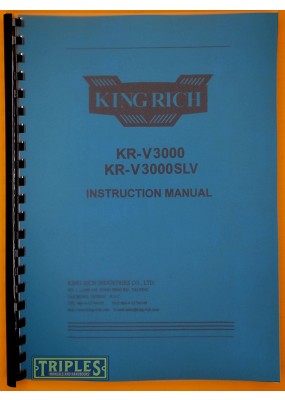 King Rich KR-V3000 KR-V3000SLV Milling Machine Instruction Manual.
