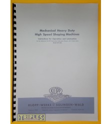 Klopp Model 375-550 Heavy Duty, High Speed Shaper. Instructions for Operation and Lubrication. Klopp Model 375-550 Heavy Duty, High Speed Shaper. Instructions for Operation and Lubrication.