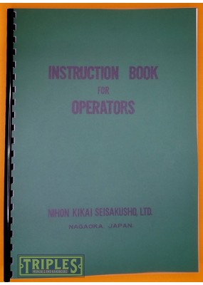 Nihon Kikai Seisakusho NJ-300 Hobbing Machine Instruction Book for Operators.
