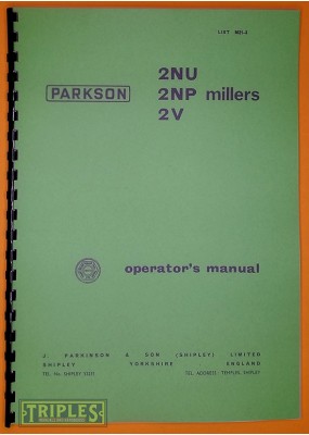 Parkson 2NU 2NP 2V Milling Machines Operators Manual.