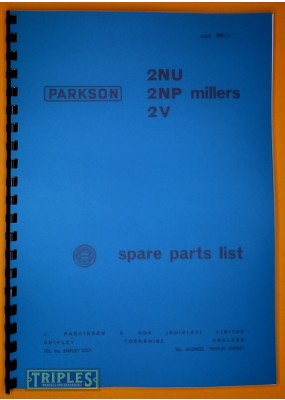 Parkson 2NU 2NP 2V Milling Machines Parts List.