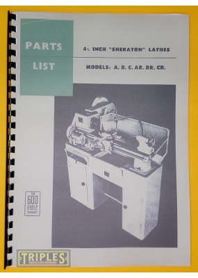 Sheraton 9" Lathe Parts List. Models A-B-C-AR-BR-CR.