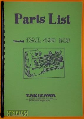 Takisawa TAL Models 460, 510. Parts List.