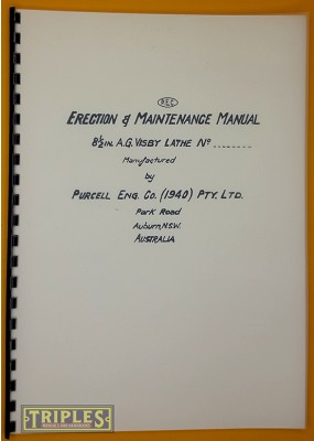 Visby Purcell MK 2, 8.5 Inch A.G. Lathe. Erection and Maintenance Manual.