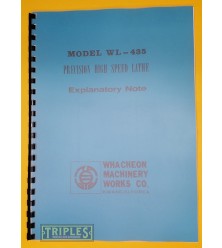 Whacheon WL-435 Precision Engine Lathe Operating Instructions.