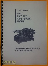 Warren &amp; Brown-Repco Type 241000 Model Heavy Duty Valve Refacing Machine. Operating Instructions &amp; Parts Layouts.