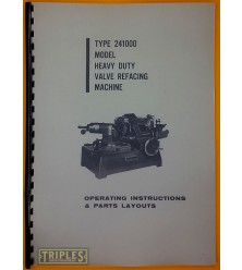 Warren & Brown-Repco Type 241000 Model Heavy Duty Valve Refacing Machine. Operating Instructions & Parts Layouts.