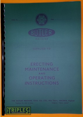 Butler 26" Shaper. Erecting Maintenance and Operating Instructions.